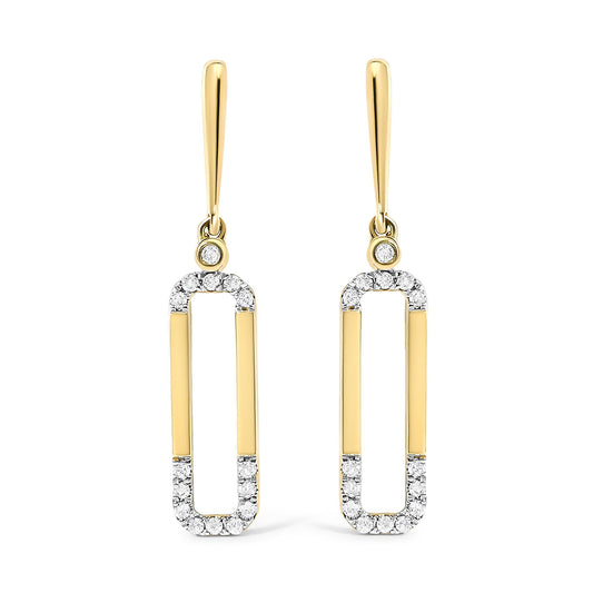 14K Yellow Gold 1/5 Cttw Diamond Paper Clip Dangle Earrings