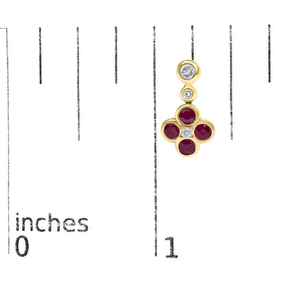 14K Yellow Gold 1/10 Cttw Diamond and  Ruby Floral Dangle Earrings