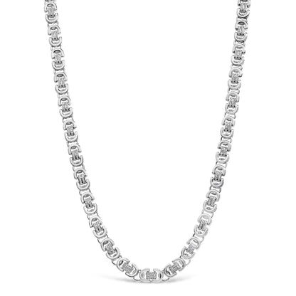 White necklace with linked chain design featuring round white gemstones in prong settings, shown from a front angle on a white background.