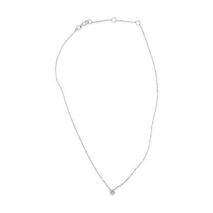 Sterling Silver Bezel Set Light Blue Aquamarine and Enamel Bead Chain Necklace