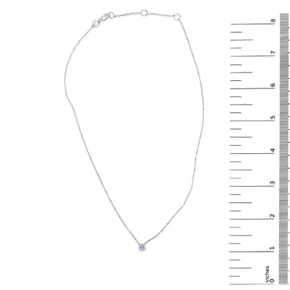 Sterling Silver Bezel Set Light Blue Aquamarine and Enamel Bead Chain Necklace