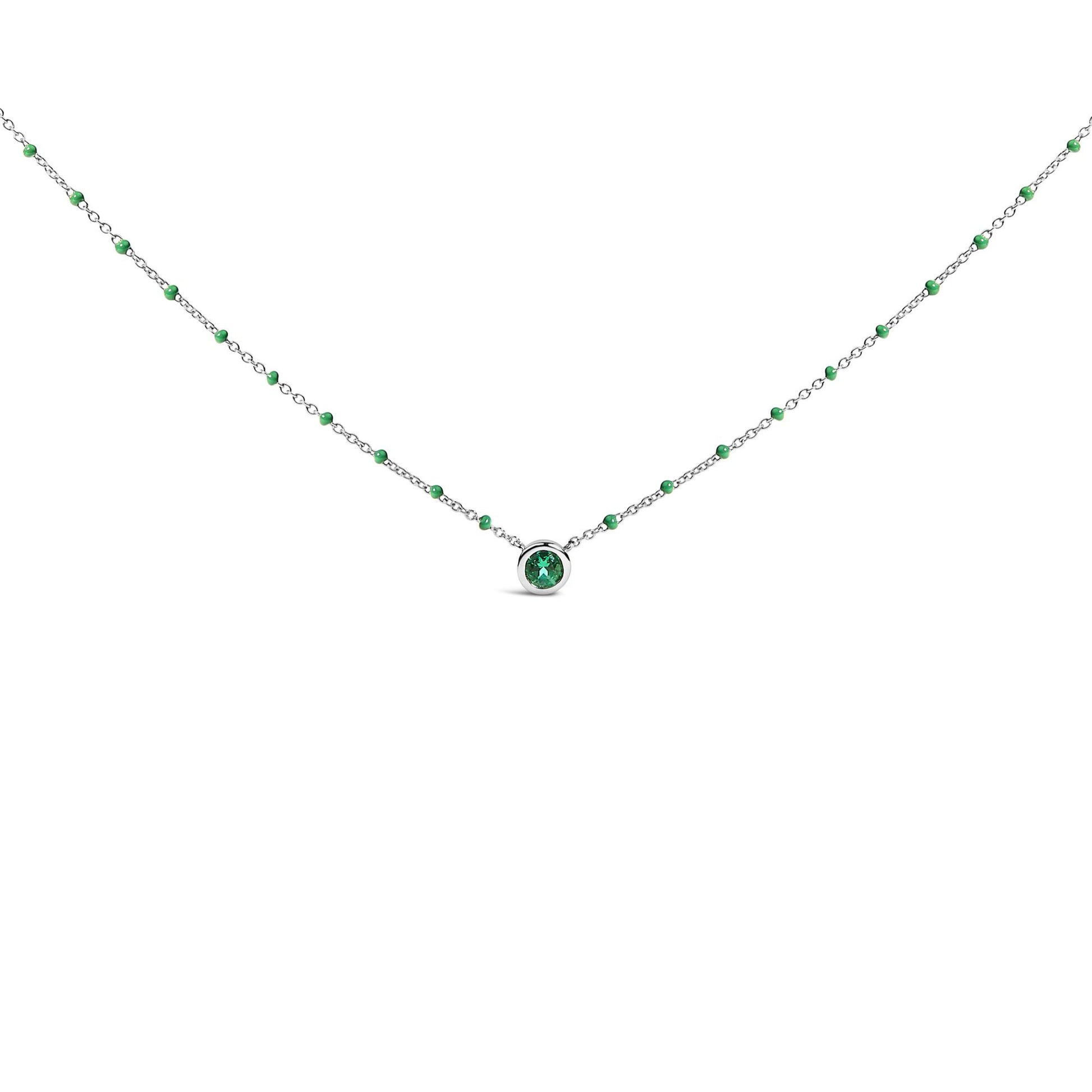 Sterling Silver Lab Created Emerald Bead Chain Necklace