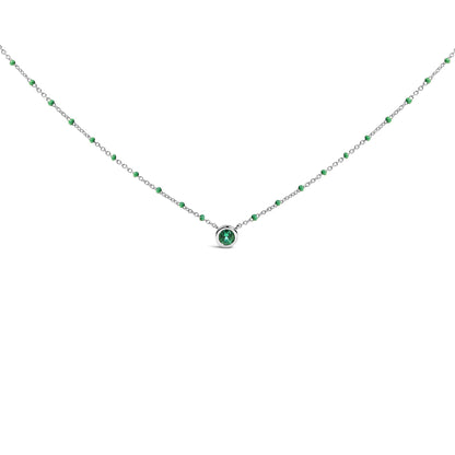 Sterling Silver Lab Created Emerald Bead Chain Necklace