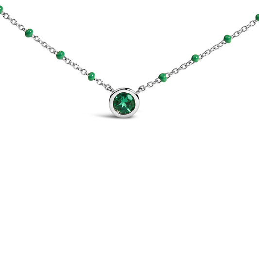 Sterling Silver Lab Created Emerald Bead Chain Necklace