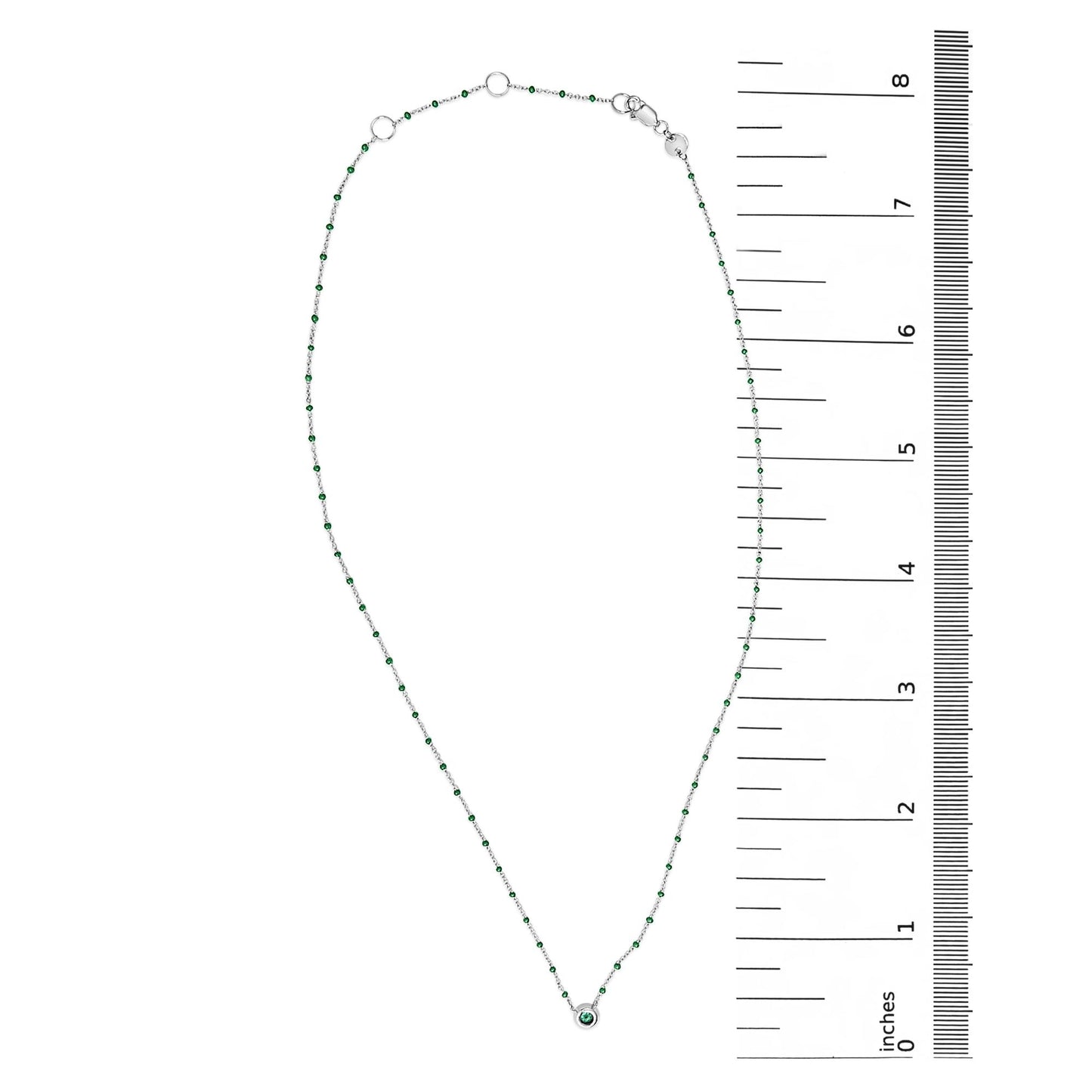 Sterling Silver Lab Created Emerald Bead Chain Necklace