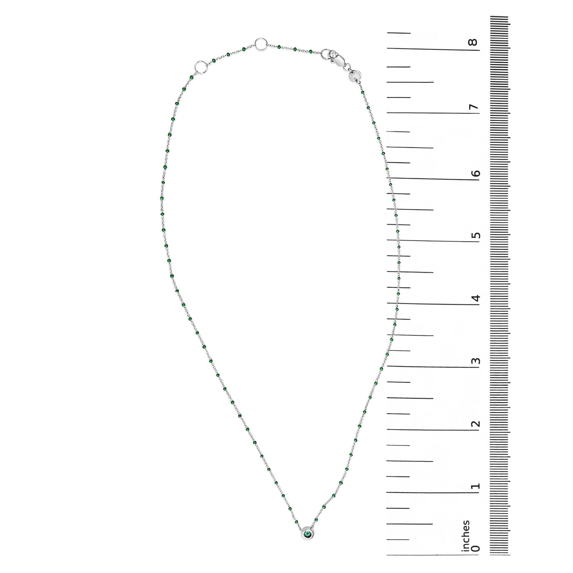 Sterling Silver Lab Created Emerald Bead Chain Necklace