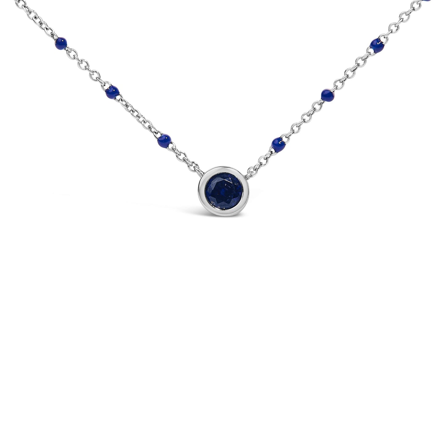 Sterling Silver Created Sapphire Bead Chain Necklace 18 Inch
