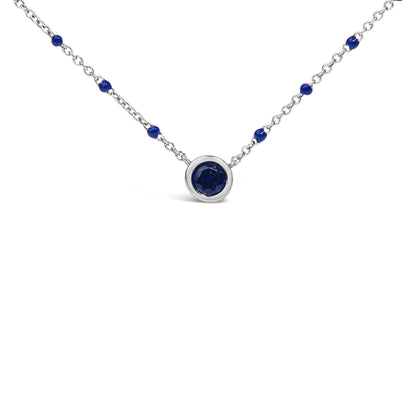 Sterling Silver Created Sapphire Bead Chain Necklace 18 Inch