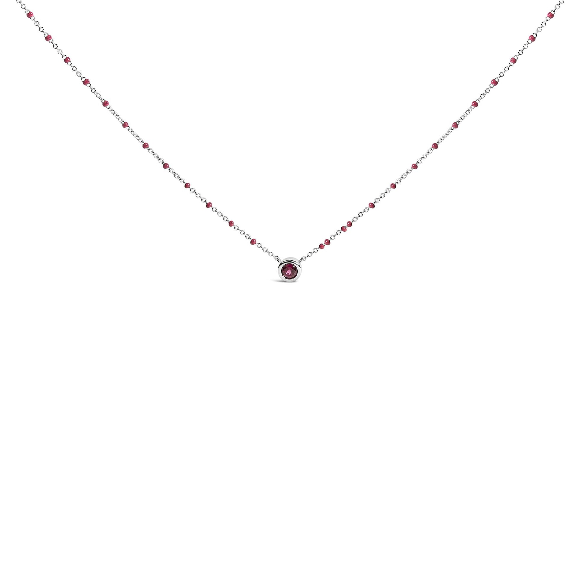 Sterling Silver Rhodolite Enamel Bead Chain Necklace 18 Inch