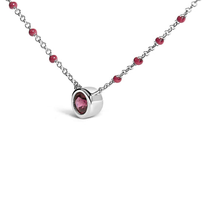 Sterling Silver Rhodolite Enamel Bead Chain Necklace 18 Inch