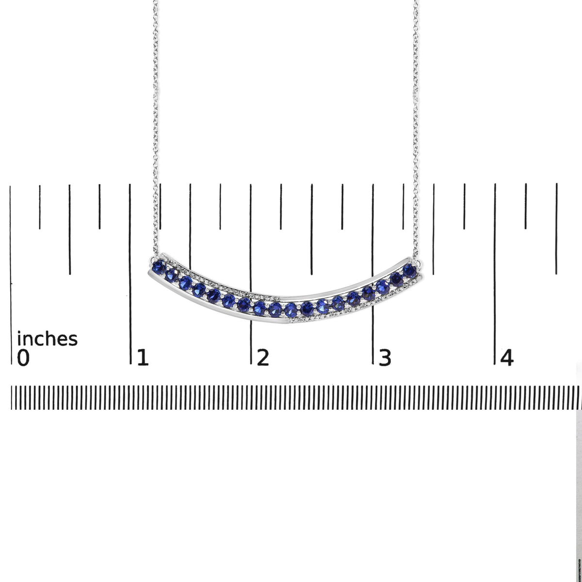 .925 Sterling Silver Diamond Accent and Round Blue Sapphire Gemstone Necklace