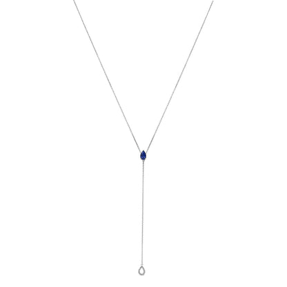 Sterling Silver Created Blue Sapphire and Diamond Accent Y Necklace