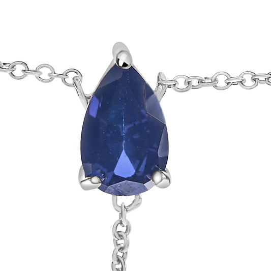 Sterling Silver Created Blue Sapphire and Diamond Accent Y Necklace