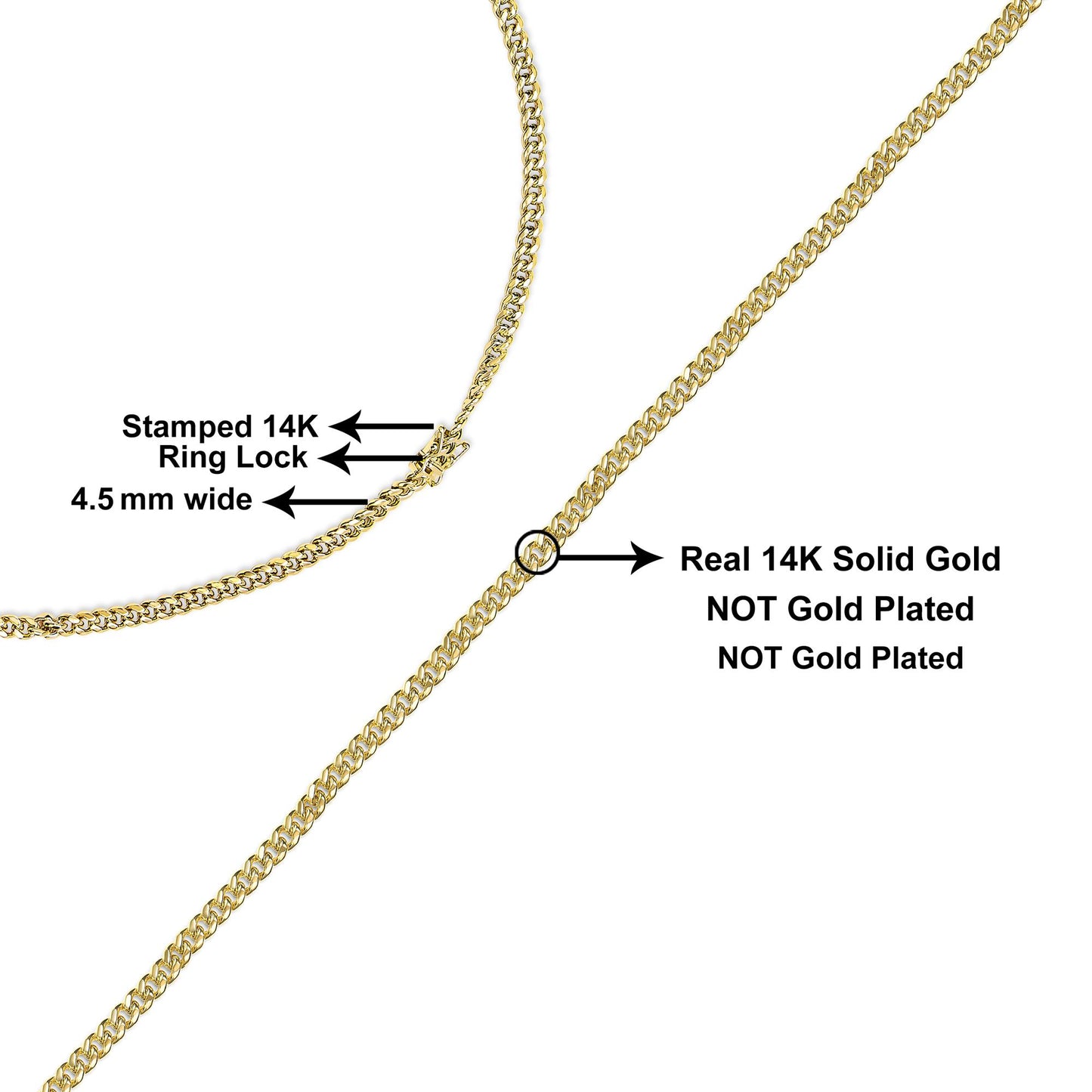 Close-up image of a yellow chain necklace displayed diagonally, showing a ring lock clasp on a white background.