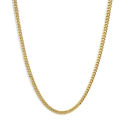 Close-up front view of a yellow chain necklace with interlocking links displayed against a white background.