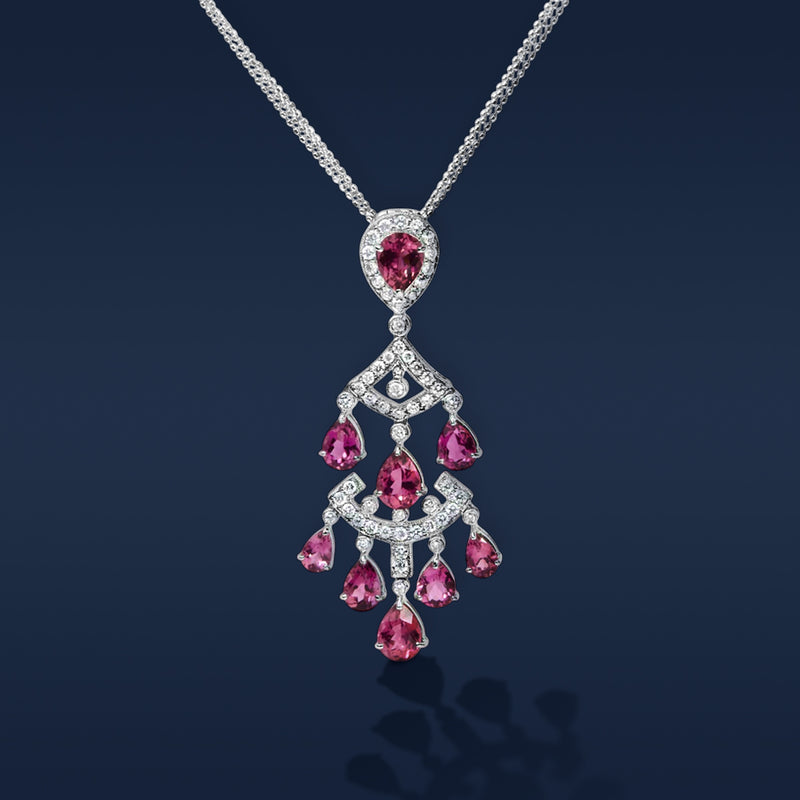 Haus of Brilliance intricate white gold necklace with ruby gemstones 