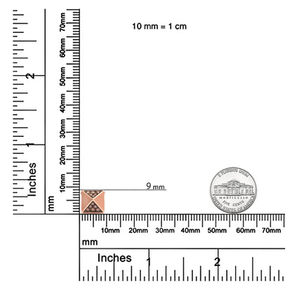 Rose metal necklace pendant with round brown gemstones in pave setting, displayed on a ruler and coin for size reference, front angle.