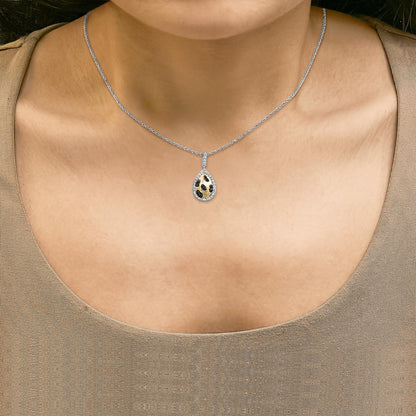 10K Yellow Gold Plated Sterling Silver Mixed Color Diamond Accent Pear Halo Pendant Necklace