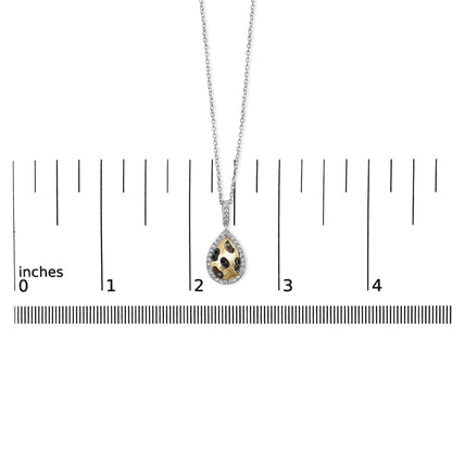 10K Yellow Gold Plated Sterling Silver Mixed Color Diamond Accent Pear Halo Pendant Necklace