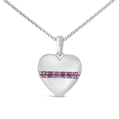 Sterling Silver Pink Sapphire Bar Heart Pendant Necklace