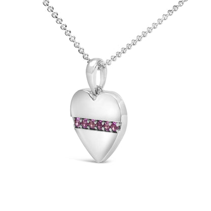 Sterling Silver Pink Sapphire Bar Heart Pendant Necklace