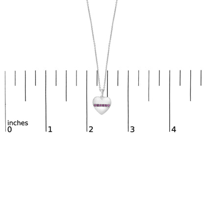 Sterling Silver Pink Sapphire Bar Heart Pendant Necklace