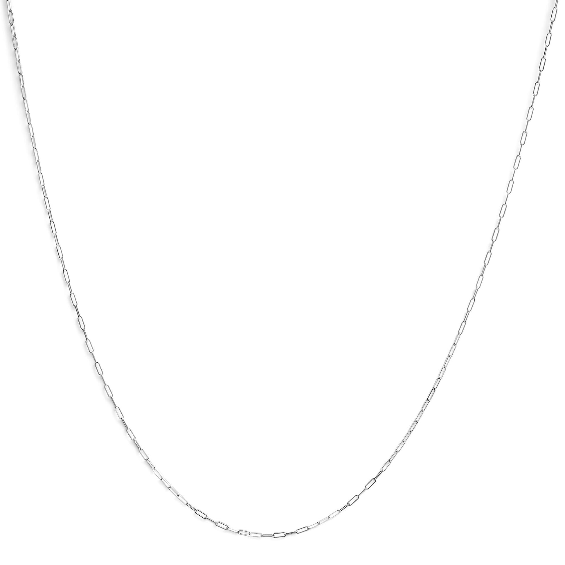 White chain necklace with elongated links, shown in a front-facing view against a white background.