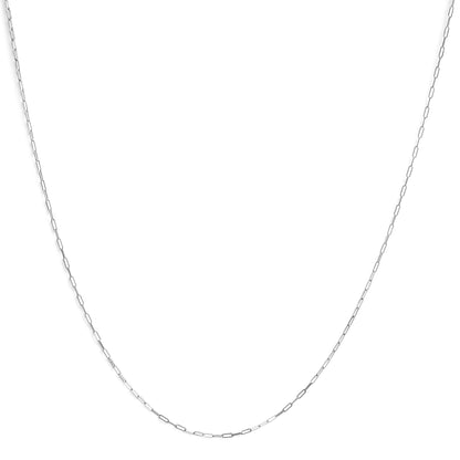 White chain necklace with elongated links, shown in a front-facing view against a white background.