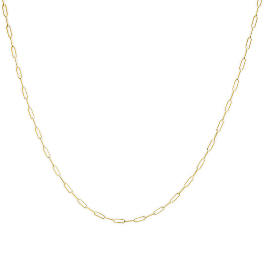 Yellow chain with elongated links shown in a front-facing view.