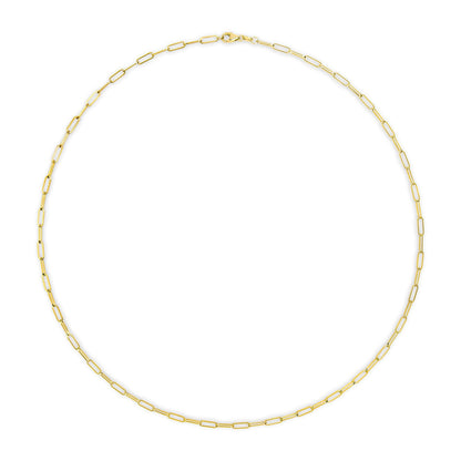 Top-down view of a yellow metal chain with elongated rectangular links.
