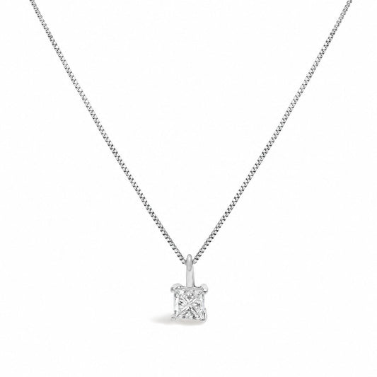 14K Gold Lab Grown Princess Diamond Solitaire Pendant Necklace