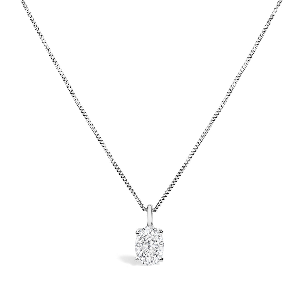 14K Gold Lab Grown Oval Solitaire Diamond Pendant Necklace