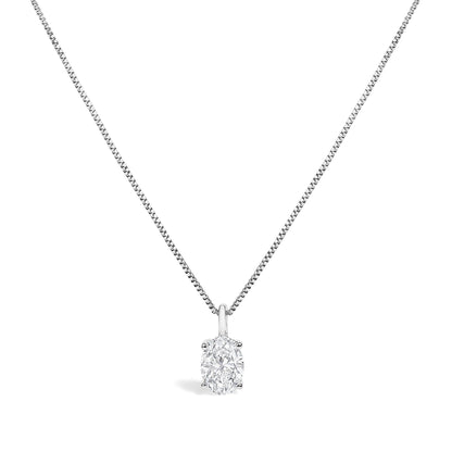 14K Gold Lab Grown Oval Solitaire Diamond Pendant Necklace