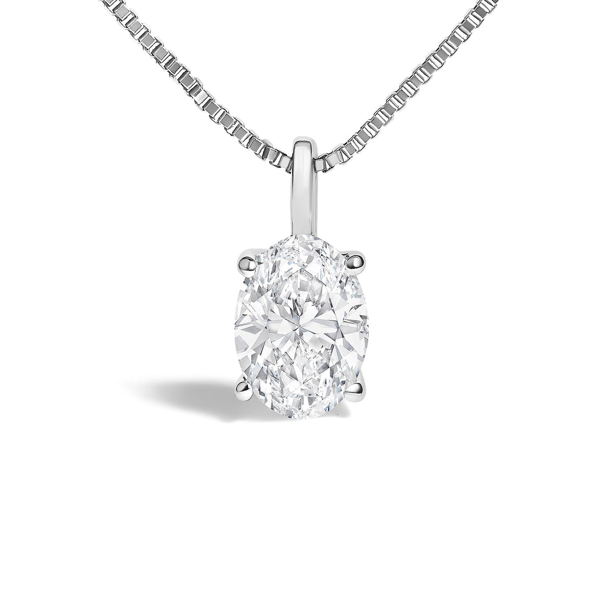 14K Gold Lab Grown Oval Solitaire Diamond Pendant Necklace