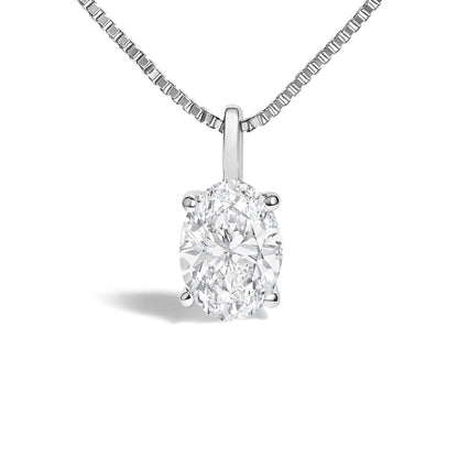 14K Gold Lab Grown Oval Solitaire Diamond Pendant Necklace