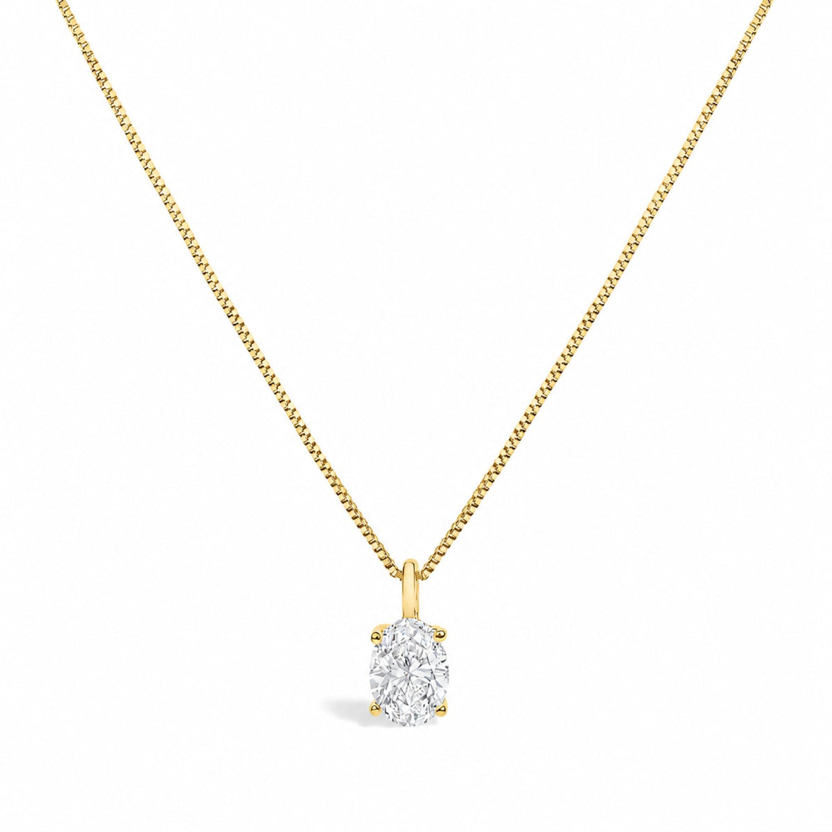 14K Gold Lab Grown Oval Solitaire Diamond Pendant Necklace