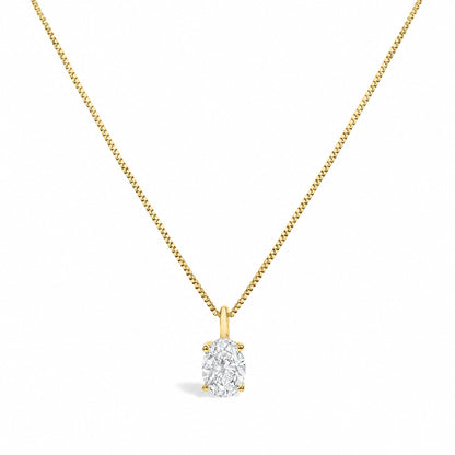 14K Gold Lab Grown Oval Solitaire Diamond Pendant Necklace