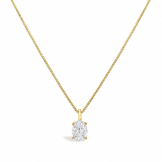 14K Gold Lab Grown Oval Solitaire Diamond Pendant Necklace