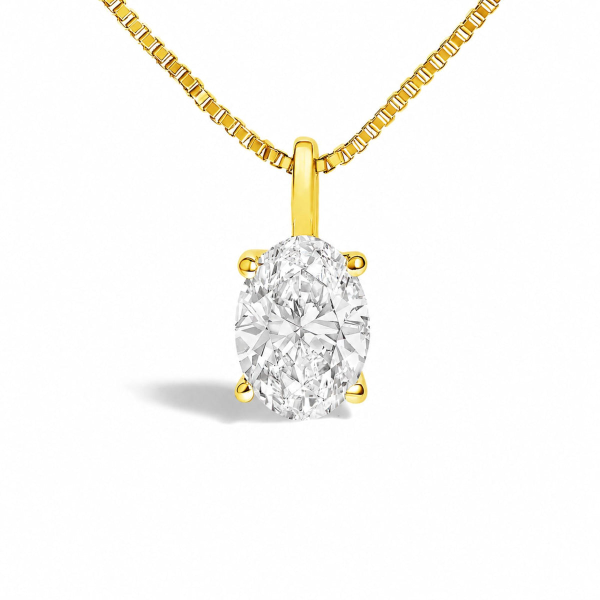 14K Gold Lab Grown Oval Solitaire Diamond Pendant Necklace