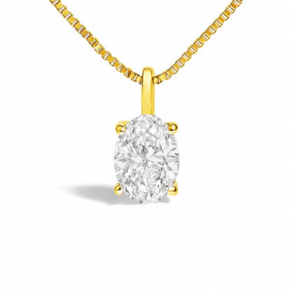 14K Gold Lab Grown Oval Solitaire Diamond Pendant Necklace