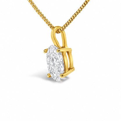 14K Gold Lab Grown Oval Solitaire Diamond Pendant Necklace