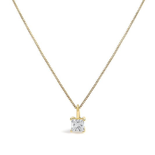 14K Gold Lab Grown Princess Diamond Solitaire Pendant Necklace