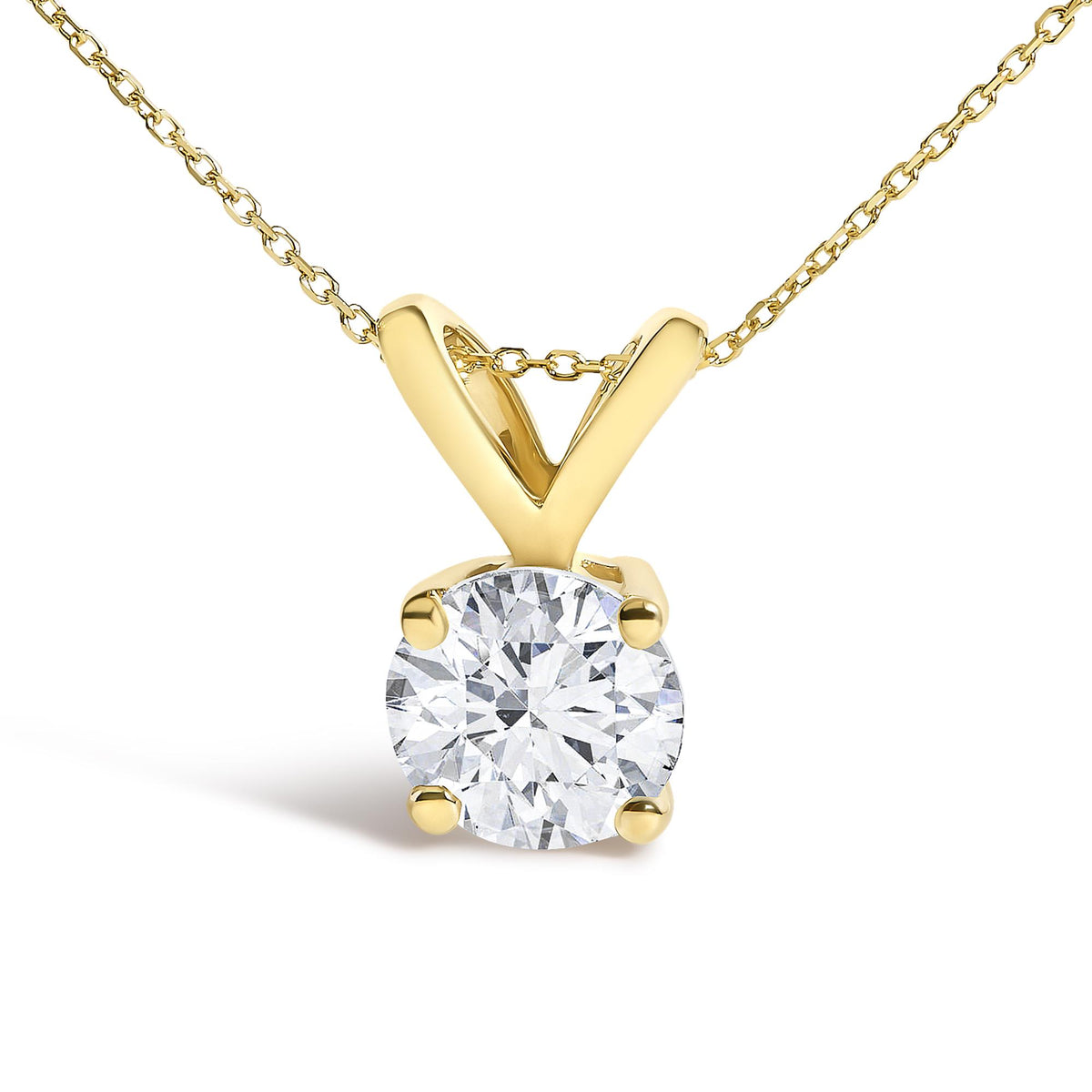 14K Gold Lab Grown Diamond Round Solitaire Pendant Necklace