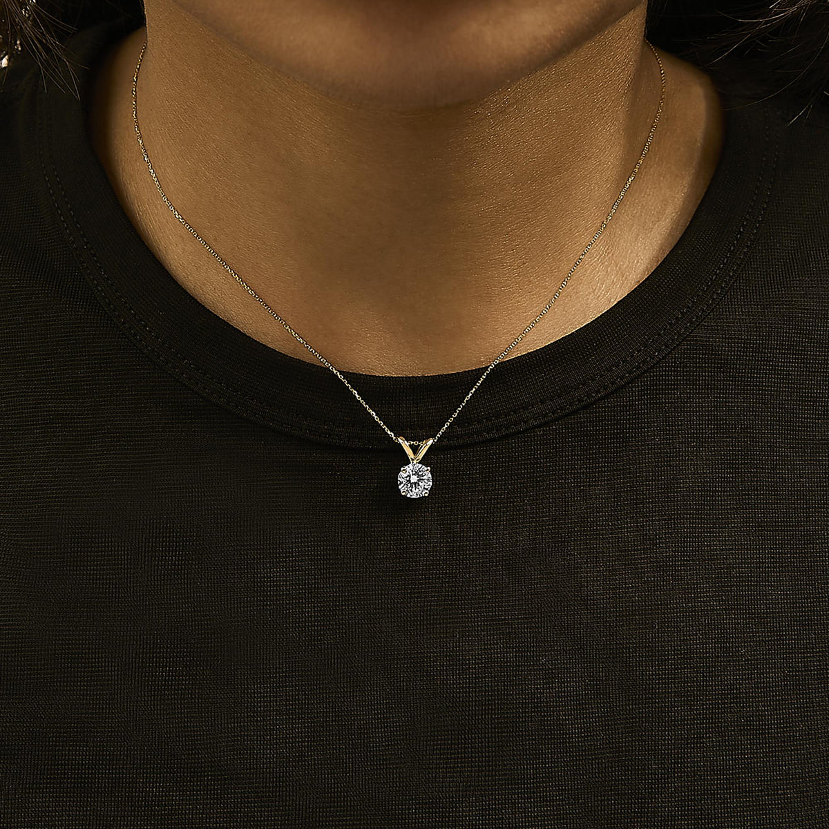 14K Gold Lab Grown Diamond Round Solitaire Pendant Necklace