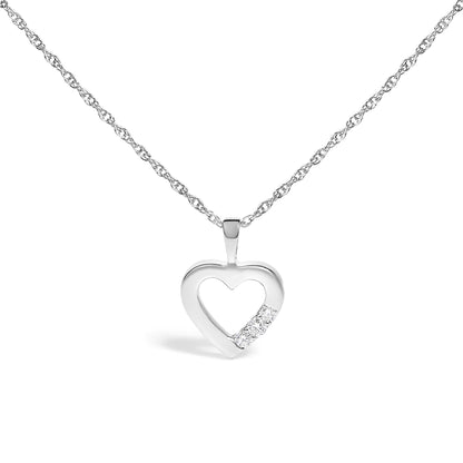 Front-facing white necklace with a heart-shaped pendant featuring three round white gemstones on the lower right side.