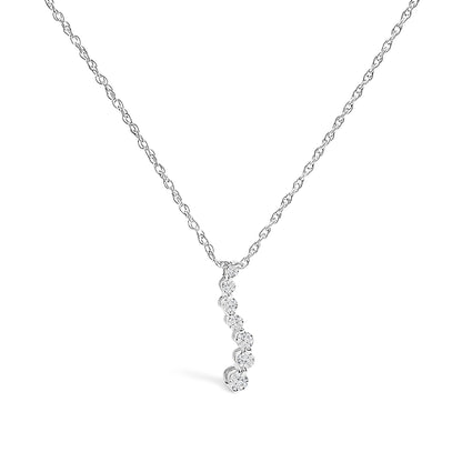 White metal necklace with a vertical bar pendant set with round white gemstones, shown in a front-facing angle on a white background.