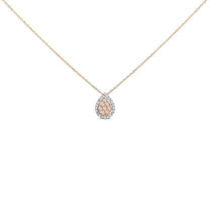 14K Rose Gold Plated Sterling Silver 1/4 Cttw Diamond Teardrop Halo Pendant Necklace