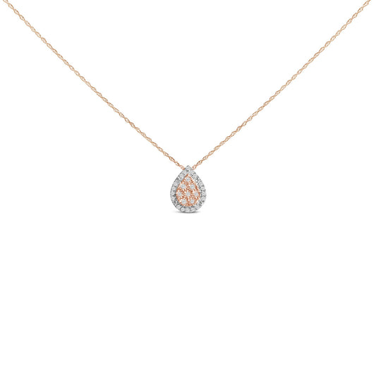 14K Rose Gold Plated Sterling Silver 1/4 Cttw Diamond Teardrop Halo Pendant Necklace