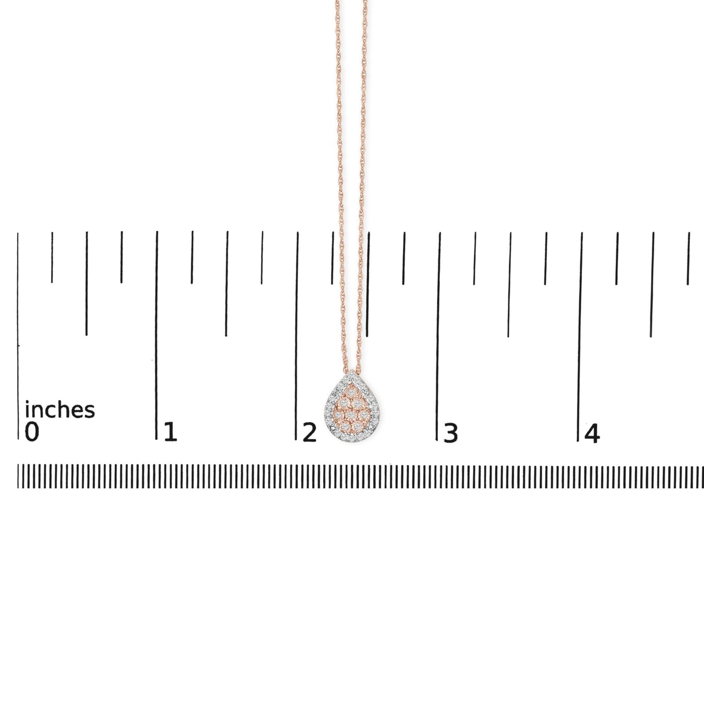 14K Rose Gold Plated Sterling Silver 1/4 Cttw Diamond Teardrop Halo Pendant Necklace