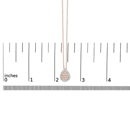 14K Rose Gold Plated Sterling Silver 1/4 Cttw Diamond Teardrop Halo Pendant Necklace